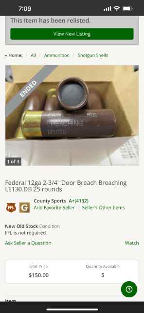 25 CARTRIDGES 12 GA.SHOTSHELL BREACHING LE130-DB