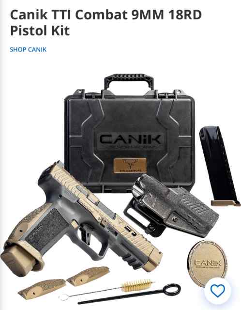 Canik TTI Combat 9MM 18RD Pistol Kit $1000