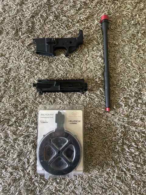 Ar-15 upper, lower, barrel, and ruger drum mag